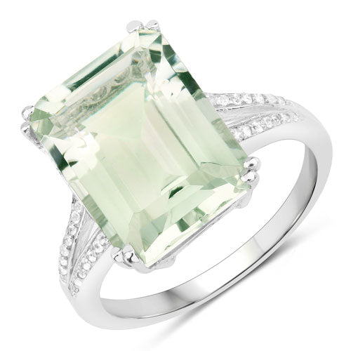 10.64 Carat Genuine Green Amethyst and White Topaz .925 Sterling Silver Ring on sale at MyriadMart