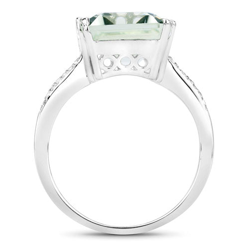 10.64 Carat Genuine Green Amethyst and White Topaz .925 Sterling Silver Ring on sale at MyriadMart