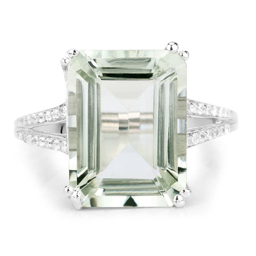 10.64 Carat Genuine Green Amethyst and White Topaz .925 Sterling Silver Ring on sale at MyriadMart