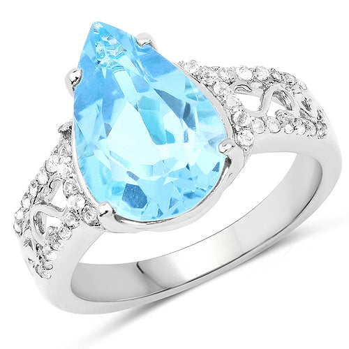5.50 Carat Genuine Swiss Blue Topaz and White Topaz .925 Sterling Silver Ring on sale at MyriadMart