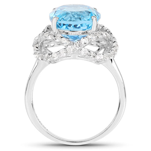 7.32 Carat Genuine Swiss Blue Topaz & White Topaz .925 Sterling Silver Ring on sale at MyriadMart