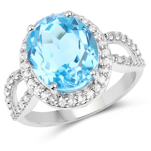 6.03 Carat Genuine Swiss Blue Topaz & White Topaz .925 Sterling Silver Ring on sale at MyriadMart