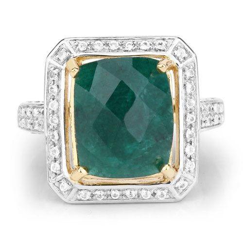 5.18 Carat Dyed Emerald and White Topaz .925 Sterling Silver Ring on sale at MyriadMart