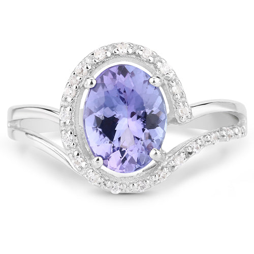 1.82 Carat Genuine Tanzanite and White Zircon .925 Sterling Silver Ring on sale at MyriadMart