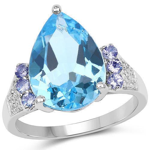 6.86 Carat Genuine Swiss Blue Topaz, Tanzanite & White Topaz .925 Sterling Silver Ring on sale at MyriadMart