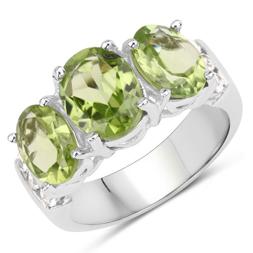 4.14 Carat Genuine Peridot and White Topaz .925 Sterling Silver Ring on sale at MyriadMart