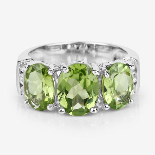 4.14 Carat Genuine Peridot and White Topaz .925 Sterling Silver Ring on sale at MyriadMart