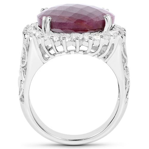 19.12 Carat Genuine Ruby and White Topaz .925 Sterling Silver Ring on sale at MyriadMart