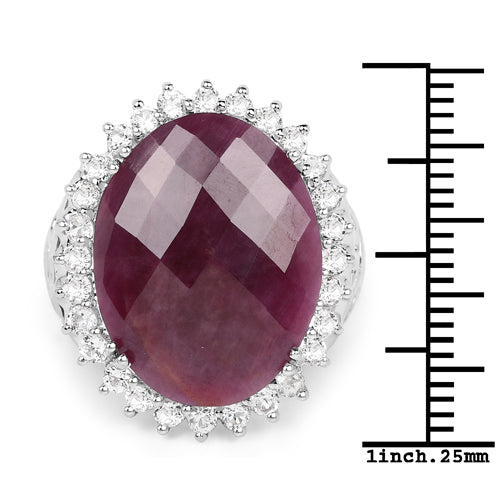 19.12 Carat Genuine Ruby and White Topaz .925 Sterling Silver Ring on sale at MyriadMart