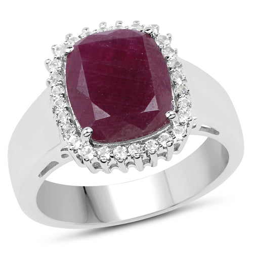 5.28 Carat Genuine Ruby and White Topaz .925 Sterling Silver Ring on sale at MyriadMart