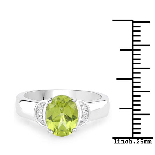 1.76 Carat Genuine Peridot and White Zircon .925 Sterling Silver Ring on sale at MyriadMart
