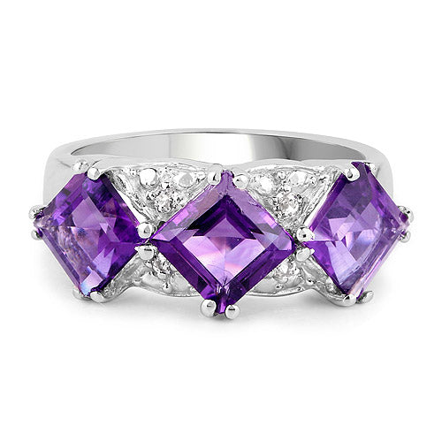 3.09 Carat Genuine Amethyst and White Topaz .925 Sterling Silver Ring on sale at MyriadMart