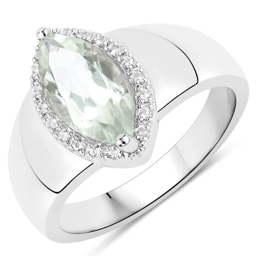 1.64 Carat Genuine Green Amethyst and White Topaz .925 Sterling Silver Ring on sale at MyriadMart