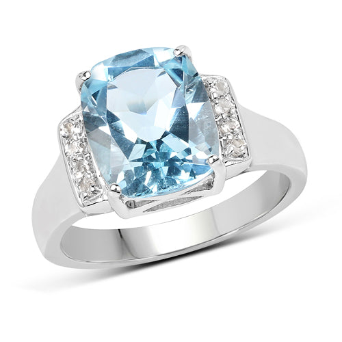 4.28 Carat Genuine Blue Topaz and White Topaz .925 Sterling Silver Ring on sale at MyriadMart