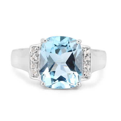 4.28 Carat Genuine Blue Topaz and White Topaz .925 Sterling Silver Ring on sale at MyriadMart