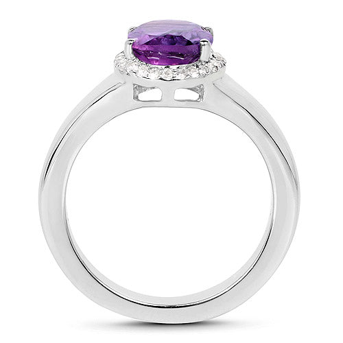 1.73 Carat Genuine Amethyst and White Topaz .925 Sterling Silver Ring on sale at MyriadMart