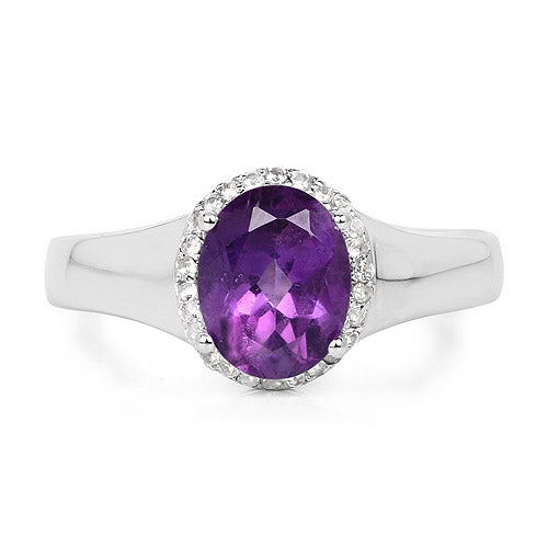 1.73 Carat Genuine Amethyst and White Topaz .925 Sterling Silver Ring on sale at MyriadMart