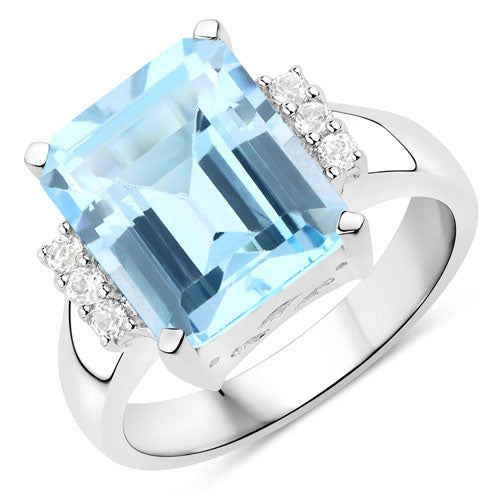 4.89 Carat Genuine Blue Topaz and White Topaz .925 Sterling Silver Ring on sale at MyriadMart