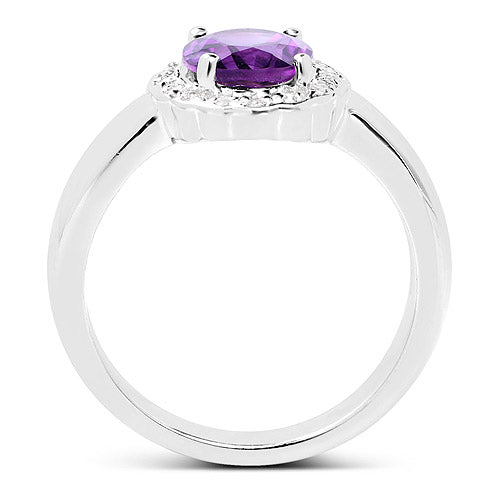 1.68 Carat Genuine Amethyst and White Topaz .925 Sterling Silver Ring on sale at MyriadMart