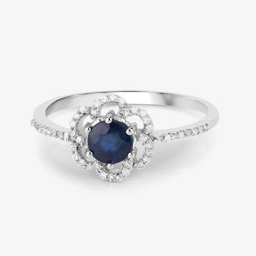 0.78 Carat Genuine Blue Sapphire and White Diamond 14K White Gold Ring on sale at MyriadMart