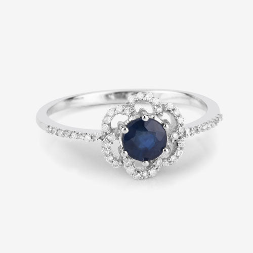 0.78 Carat Genuine Blue Sapphire and White Diamond 14K White Gold Ring on sale at MyriadMart