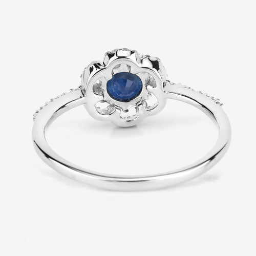 0.78 Carat Genuine Blue Sapphire and White Diamond 14K White Gold Ring on sale at MyriadMart