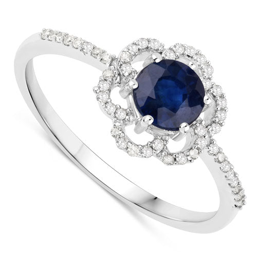 0.78 Carat Genuine Blue Sapphire and White Diamond 14K White Gold Ring on sale at MyriadMart
