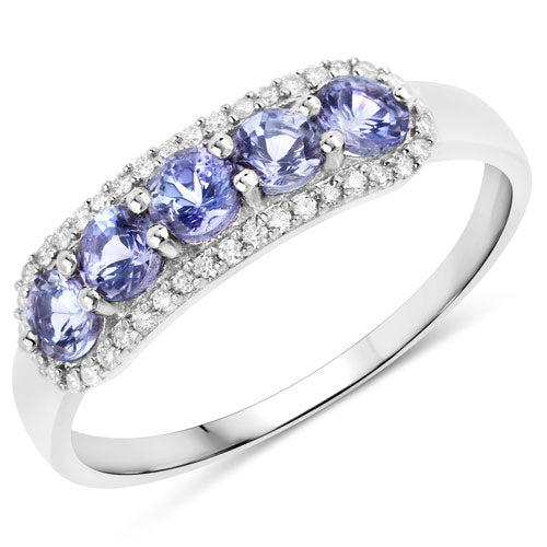 0.61 Carat Genuine Tanzanite and White Diamond 14K White Gold Ring on sale at MyriadMart