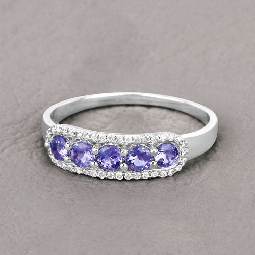 0.61 Carat Genuine Tanzanite and White Diamond 14K White Gold Ring on sale at MyriadMart