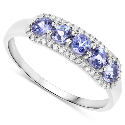 0.61 Carat Genuine Tanzanite and White Diamond 14K White Gold Ring on sale at MyriadMart