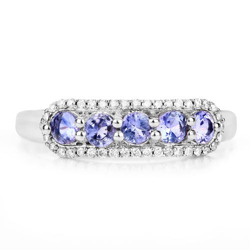 0.61 Carat Genuine Tanzanite and White Diamond 14K White Gold Ring on sale at MyriadMart