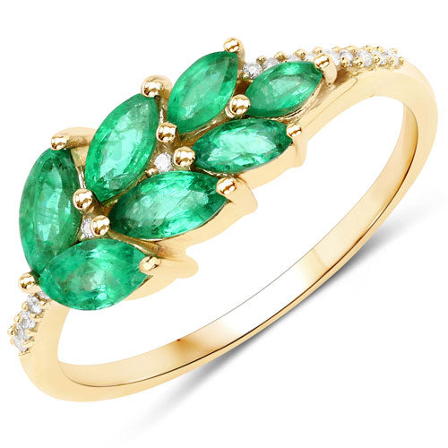 0.68 Carat Genuine Zambian Emerald and White Diamond 14K Yellow Gold Ring on sale at MyriadMart