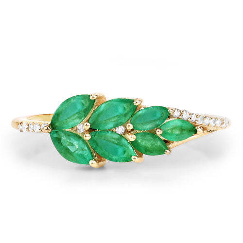 0.68 Carat Genuine Zambian Emerald and White Diamond 14K Yellow Gold Ring on sale at MyriadMart