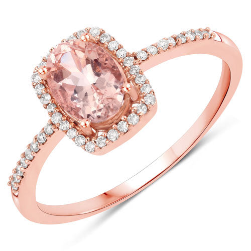 0.82 Carat Genuine Morganite and White Diamond 14K Rose Gold Ring on sale at MyriadMart