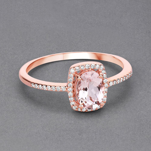 0.82 Carat Genuine Morganite and White Diamond 14K Rose Gold Ring on sale at MyriadMart