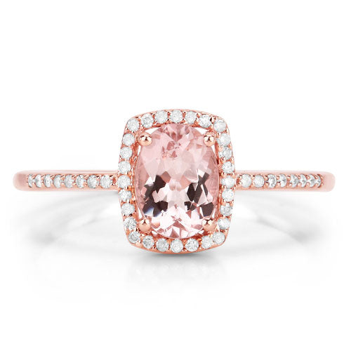 0.82 Carat Genuine Morganite and White Diamond 14K Rose Gold Ring on sale at MyriadMart