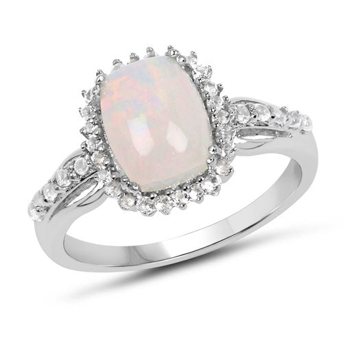 1.55 Carat Genuine Ethiopian Opal and White Topaz .925 Sterling Silver Ring on sale at MyriadMart