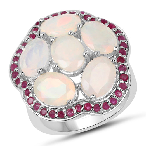 4.66 Carat Genuine Ethiopian Opal and Ruby .925 Sterling Silver Ring on sale at MyriadMart