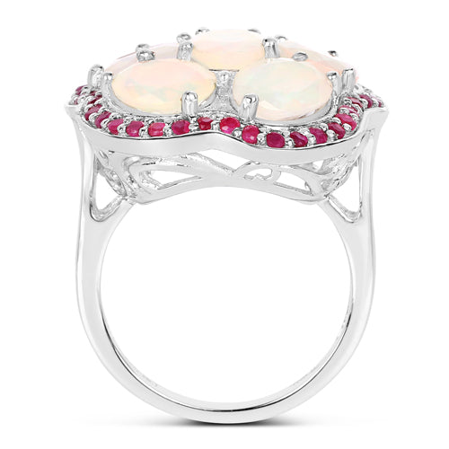 4.66 Carat Genuine Ethiopian Opal and Ruby .925 Sterling Silver Ring on sale at MyriadMart