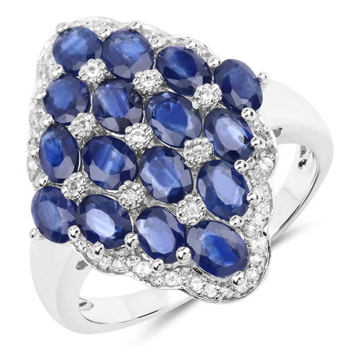 3.48 Carat Genuine Blue Sapphire and White Zircon .925 Sterling Silver Ring on sale at MyriadMart