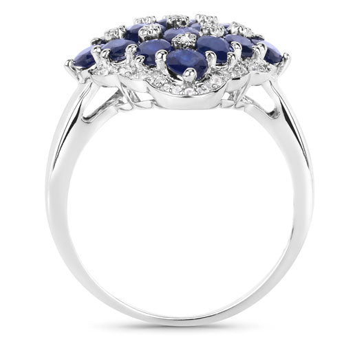 3.48 Carat Genuine Blue Sapphire and White Zircon .925 Sterling Silver Ring on sale at MyriadMart