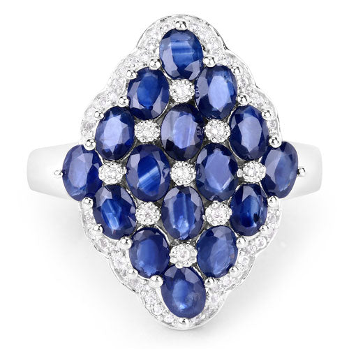 3.48 Carat Genuine Blue Sapphire and White Zircon .925 Sterling Silver Ring on sale at MyriadMart