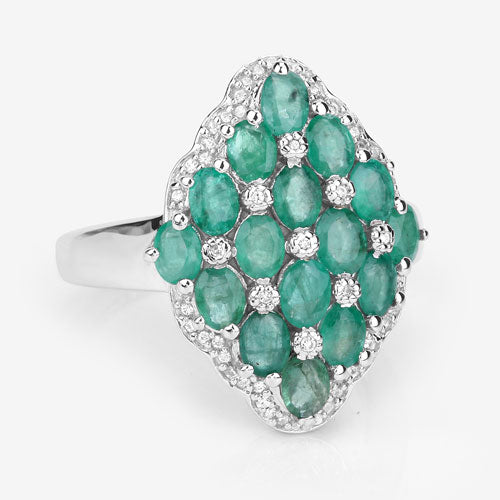 2.68 Carat Genuine Zambian Emerald and White Zircon .925 Sterling Silver Ring on sale at MyriadMart