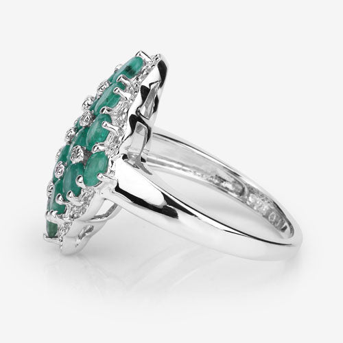 2.68 Carat Genuine Zambian Emerald and White Zircon .925 Sterling Silver Ring on sale at MyriadMart