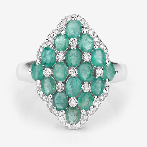 2.68 Carat Genuine Zambian Emerald and White Zircon .925 Sterling Silver Ring on sale at MyriadMart