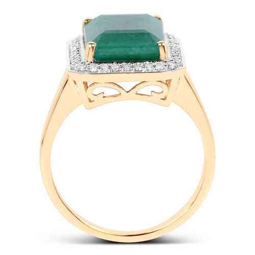 5.71 Carat Dyed Emerald and White Diamond 14K Yellow Gold Ring on sale at MyriadMart
