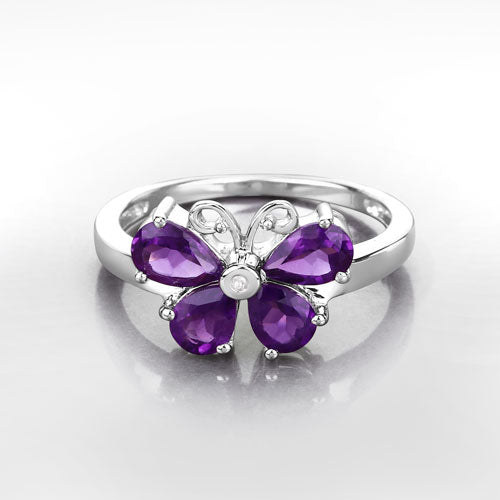 1.35 Carat Genuine Amethyst and Created White Sapphire .925 Sterling Silver Ring on sale at MyriadMart