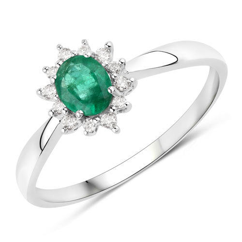 0.40 Carat Genuine Zambian Emerald and White Diamond 14K White Gold Ring on sale at MyriadMart