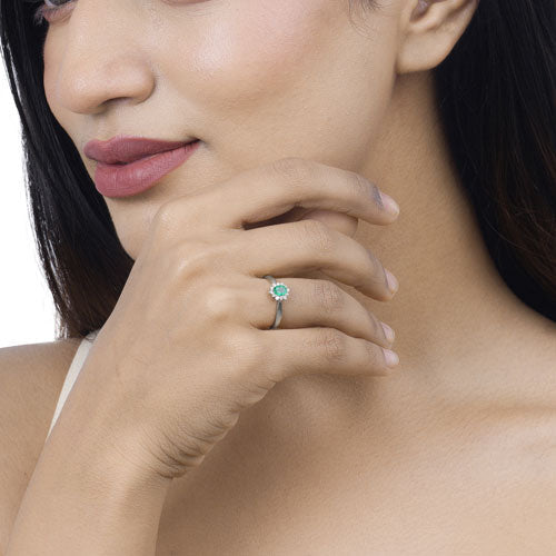0.40 Carat Genuine Zambian Emerald and White Diamond 14K White Gold Ring on sale at MyriadMart