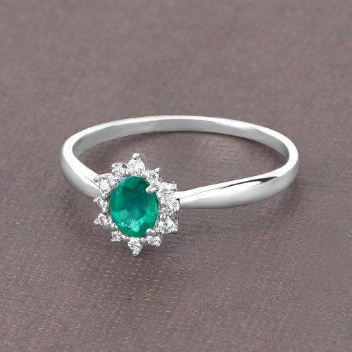 0.40 Carat Genuine Zambian Emerald and White Diamond 14K White Gold Ring on sale at MyriadMart